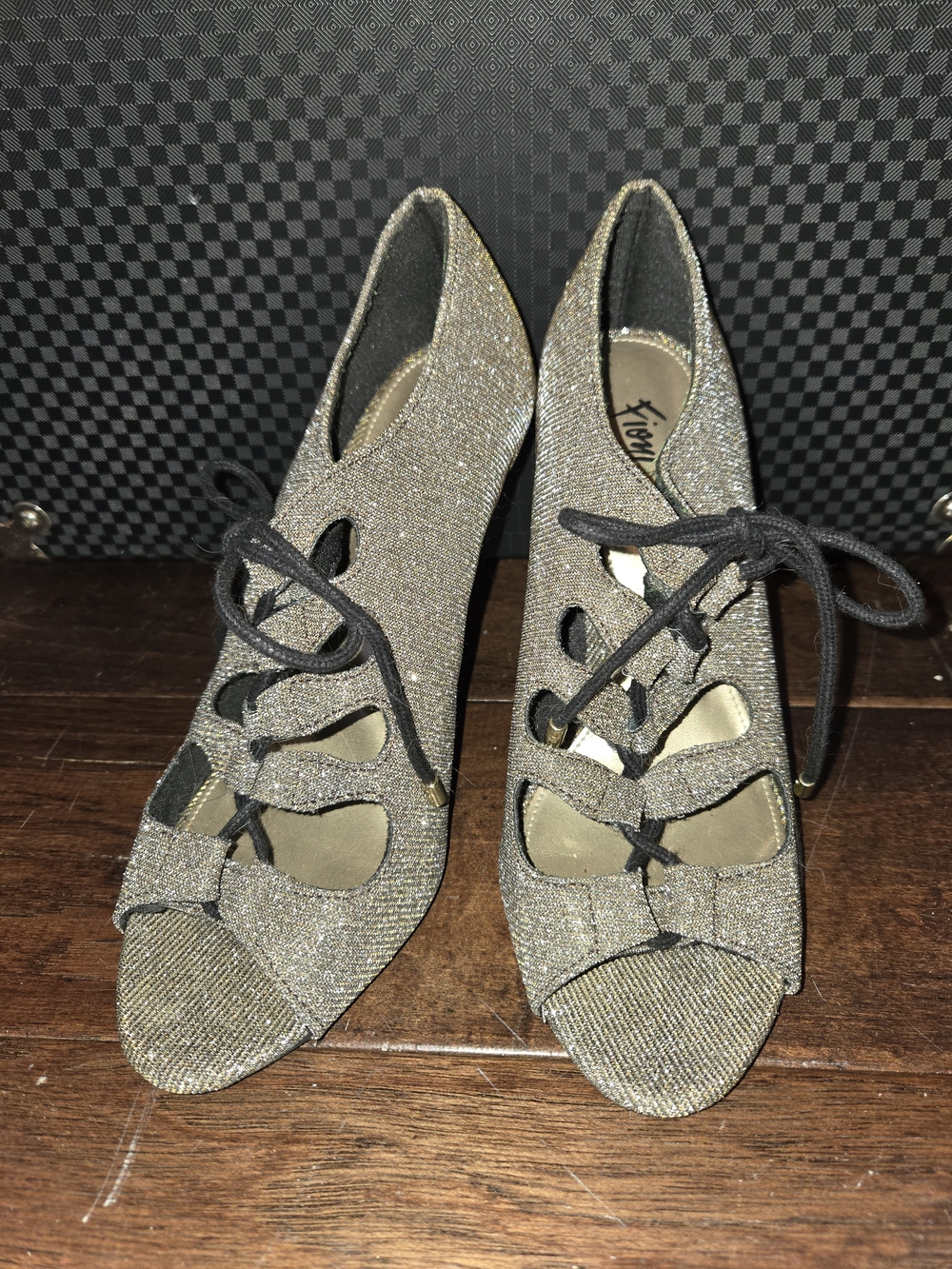 Sparkle Gold Glitter Lace-Up Peep Toe Heels